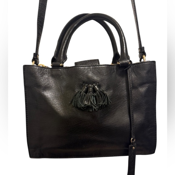 black leather satchel-style handbag from Via Spiga beautiful three compartments - Picture 1 of 16